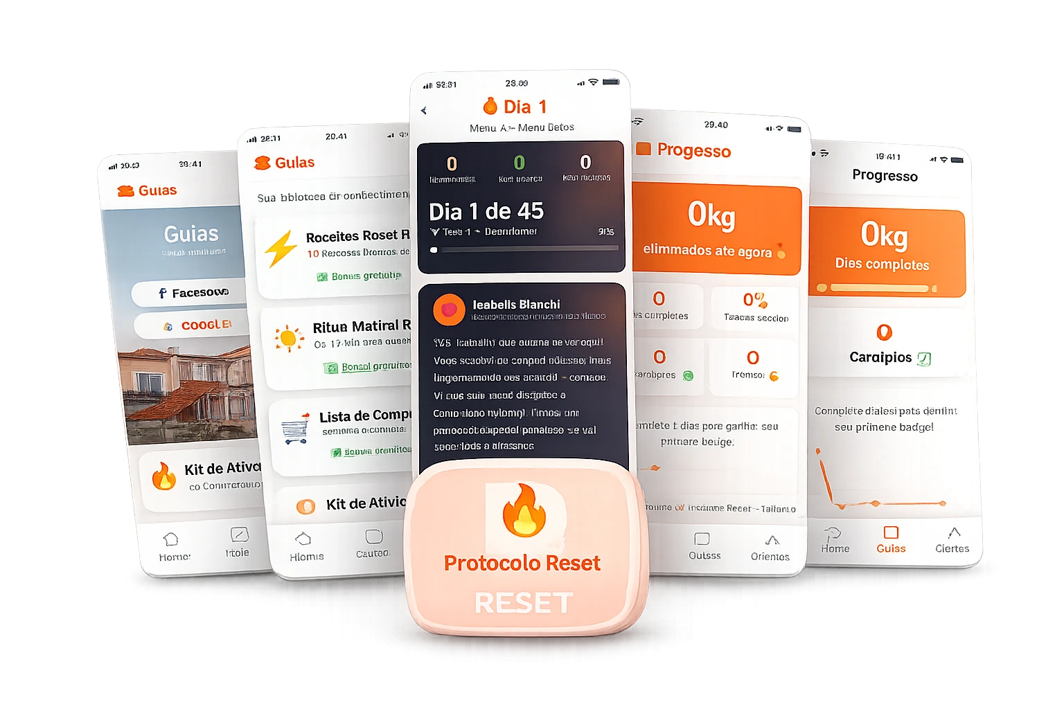 Mockup do aplicativo Protocolo Reset 45 Dias